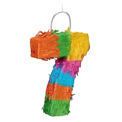 Afbeelding van Relaxdays mini pinata cijfer 7 verjaardag jublilea zonder vulling kleurrijk