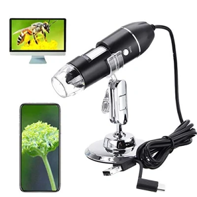 Afbeelding van usb digitale microscoop, Type C micro 3 in 1 handheld 50X 1600X vergroting, OTG adapter en endoscoop met beugel, compatibel telefoon, pad, Samsung Galaxy, Android, Mac, Windows computers