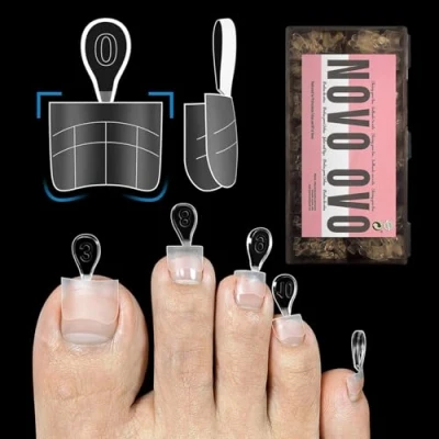 Afbeelding van NOVO OVO Verbeterde flexibele halfdekkende zachte gel nepteennageltips met hulplijn voor teennagelverlenging, scherp vierkant medium breed mannen vrouwen acryl pedicure in salon x 15 maten 300