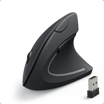 Afbeelding van Verticale draadloze ergonomische muis. USB 2.4 G, 800/1200/1600 DPI met 2 AAA batterijen Zwart