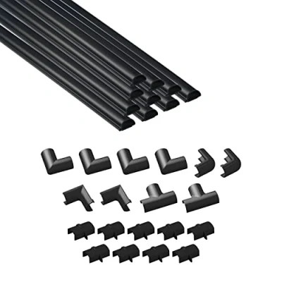 Afbeelding van Multipack met 4 meter kabelgoten van D Line, halfronde kabelgoten, kunnen worden geschilderd, zelfklevende snoerbeschermer 10 x 20 mm (B) (H) 40 cm lang en 19 accessoires zwart