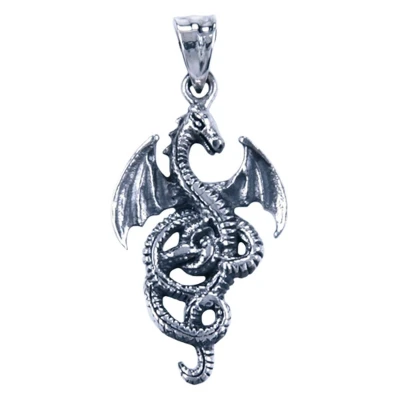 Afbeelding van Zilveren Draak ketting hanger gekrulde staart