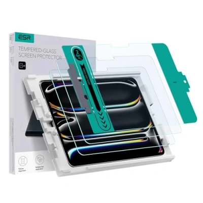 Afbeelding van ESR Displaybeschermfolie voor iPad Pro 11 inch M4 (2024, 5e generatie), gehard glas, displaybescherming met houder, eenvoudig aan te brengen, krasbestendig, HD helderheid, 2 stuks