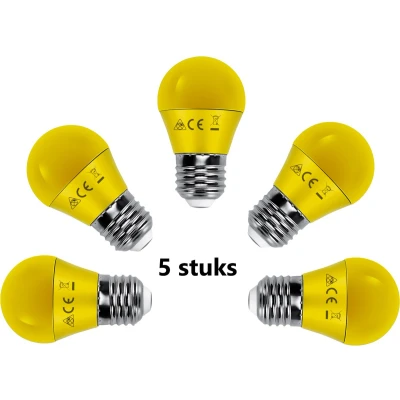 Afbeelding van G45 kogellamp 5 stuks E27 LED lamp 4W=30W gloeilamp geel licht