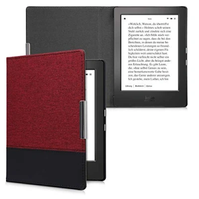 Afbeelding van kwmobile hoes compatibel met Kobo Aura H2O Edition 1 Canvas beschermhoes in donkerrood/zwart Voor e reader