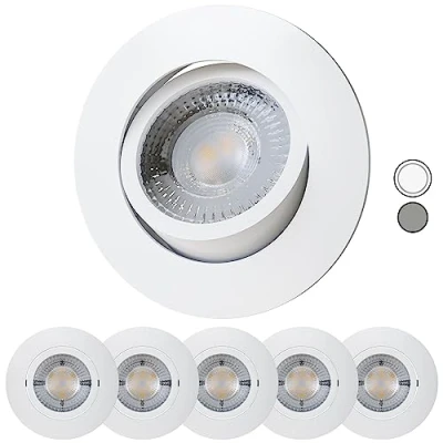 Afbeelding van Scandinavian home Set van 6 LED spots 230V 4,3W warm wit draaibaar 68mm 75mm I geschikt voor badkamer CRI 90 350lm 3000K matwit inbouwspot plafondinbouwlamp plat