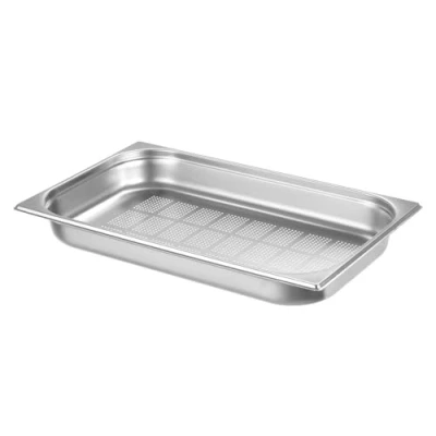 Afbeelding van HENDI Gastronorm container, temperatuurbestendig van 40 tot 300C, geschikt voor ovens, bain marie en vriezers, chafing dishes, geperforeerd, 8.6L, GN 1/1, 530x325x(H)65mm, roestvast staal