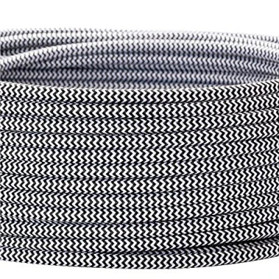 Afbeelding van Textielkabel voor lampen, 5 m, 3 aderig, (3x 0,75 mm²), kunststof stroomkabel met aardgeleider, bekleed textiel, zwart wit