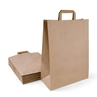 Afbeelding van Inoverse 250 stuks papieren draagtassen, cadeauzakjes, 32 + 12 x 40 cm, zakken met handvat, bruine kraftpapieren zakjes, draagtas, zakken, kleine