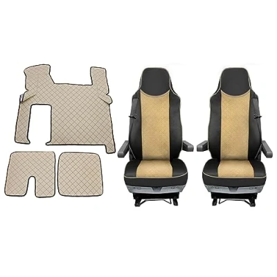 Afbeelding van Set vrachtwagens stoelhoezen en vloermatten voor TGX 2015 2020 eco leer beige geschikt automatische trucks