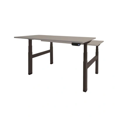 Afbeelding van Dextro plus duo zit/sta 180x80cm, electrisch hoogte verstelbare werkplek, H poot frame. Frame kleur zwart (RAL9005) en blad licht grijs.