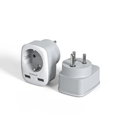Afbeelding van TESSAN 2 Pack Reisadapter India met USB, 3 in 1 Reisstekker Stroomadapter, Adapter voor Sri Lanka, Nepal, Compartiment Stopcontact 2500W Type D Stopcontactadapter