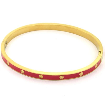 Afbeelding van Armband Dames Bangle Smileys RVS One Size Goudkleurig en Roze