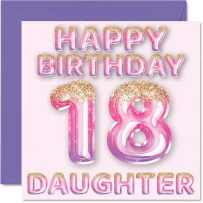 Afbeelding van 18e verjaardagskaart voor dochter roze en paarse glitterballonnen gelukkige verjaardagskaarten 18 jarige van mama papa ouders, 145 mm x cadeau