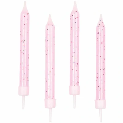 Afbeelding van Taartkaarsjes glitter licht roze 12 stuks