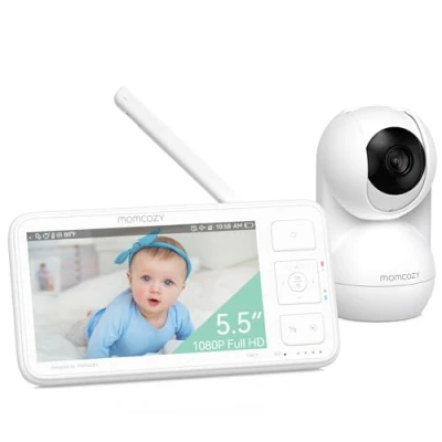 Afbeelding van Momcozy Video babyfoon, 5,5 inch 1080p Full HD babyfoon met camera zonder wifi, infrarood nachtzicht, 5800 mAh, 120 uurs batterij, ECO, VOX, 2 weg audio, 500 m bereik, lokale opname en terugspoelen