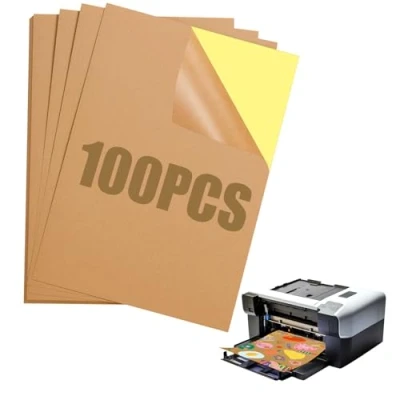 Afbeelding van 100 Stks Kraft Sticker Papers A4 Label Stickers voor het afdrukken, schrijven, zelfklevende Craft Making(21 x 29,7 cm)