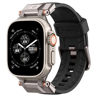 Afbeelding van Spigen Dura Pro Armor Armband Ontworpen voor Apple Watch Ultra 2 / 49mm, Serie 9/8/7 45mm, SE2/6/SE/5/4 44mm en 3/2/1 Robuuste Vervangende Band met Metalen Connector (1 stuk) Zwart