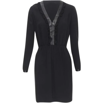 Afbeelding van Elegant Dress with Long Sleeves and Ruffle Detail Wo Black