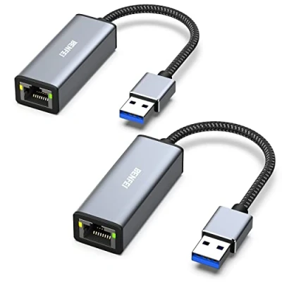 Afbeelding van BENFEI Ethernet adapter, USB 3.0 naar RJ45 1000Mbps Gigabit LAN adapter Compatibel voor MacBook, Surface Pro, PC met Windows7/8/10, XP, Vista, Mac [Aluminium Shell &amp; Nylon Kabel] 2 Pack