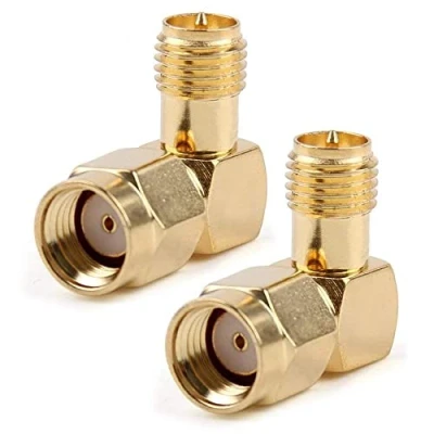 Afbeelding van TengKo 90 graden vergulde adapter converter RP SMA stekker naar bus HF coaxadapter (verpakking van 2)