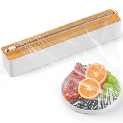 Afbeelding van Quasziwa Magnetische foliedispenser met schuifsnijder, verbeterde foliesnijder, praktische afroller voor plasticfolie / aluminiumfolie, vershoudfolie, snijder van kunststof, keuken, wit