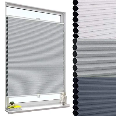 Afbeelding van WOLTU Honingraatjaloezie Honingraatplissé zonder boren 85x220cm,Plissé gordijn Geplooide jaloezie zonwering met klemdragers,Grijs Wit WPS0015gr