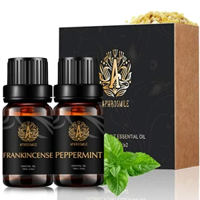 Afbeelding van Therapeutische kwaliteit aromatherapie etherische oliën set Frankincense Pepermunt kit, 100% pure geurende voor diffuser, massage, luchtbevochtiger 2x10ml