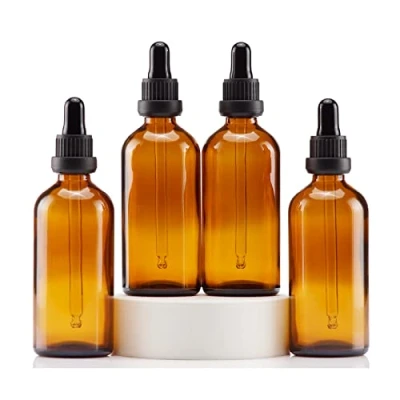 Afbeelding van Yizhao Amber Glazen Druppelflesje 100ml, met Pipet Druppelaar, voor Essentiële olie, Aromatherapie, Cosmetica, Laboratorium, Apotheek, Reizen, Massage 4 Stuks