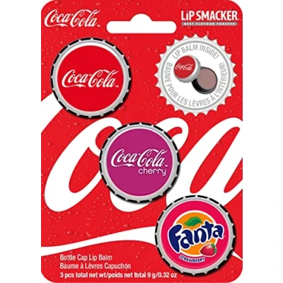 Afbeelding van Lip Smacker Coca Cola Collection, Set van 3 Lipbalsems met Smaak, Classic Coke, Cherry Coke en Fanta Aardbei Smaken, Hydraterend Verfrissend