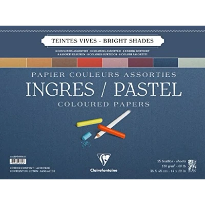 Afbeelding van Clairefontaine Ref 96589C Ingres Pastel Colour Wirebound Pad (25 vellen) 36 x 48cm formaat, katoengehalte, zuurvrij, 130gsm papier Diverse heldere kleuren