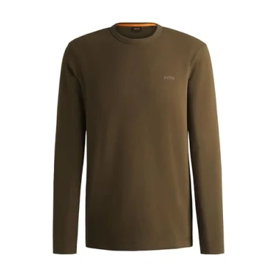 Afbeelding van HUGO BOSS heren Tempesto longsleeve met structuur en logo in de kleur Mosgroen, maat: XL