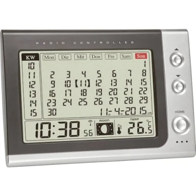 Afbeelding van TFA Dostmann 60.2529.54 draadloze wekker met maandkalender, weergave van de binnentemperatuur/maanfase, 18,2 x 6,1 15,8 cm, grijs, kunststof