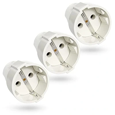 Afbeelding van ABSINA 3 x Schuko koppeling wit met trekontlasting PVC geaard contact 230 V, 2 polig, 16 A &amp; 3,7 kW IP20 geaarde voor binnen koppelingen V