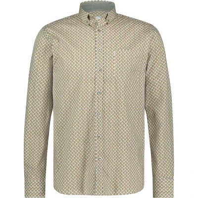Afbeelding van State Of Art Overhemd Figuren Geel maat XXL Heren Print met Regular fit Pasvorm Stretch