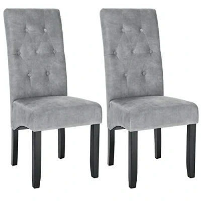 Afbeelding van WOLTU Set van 2 eetkamerstoelen met fluweel beklede keukenstoelen massief houten poten, lichtgrijs BH294hgr