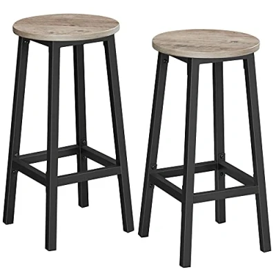 Afbeelding van VASAGLE Set van 2 barkrukken, hoge keukenkrukken, robuust stalen frame, 65 cm lang, eenvoudige montage, industriële stijl, Greige en zwart LBC032B02