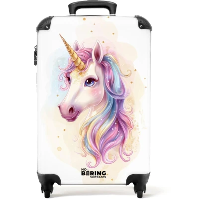Afbeelding van NoBoringSuitcases.com® Kinderkoffer Kindertrolley Eenhoorn Pastel Handbagage koffer lichtgewicht Reiskoffer trolley Rolkoffer met wieltjes Past binnen 55x40x20 en 55x35x28