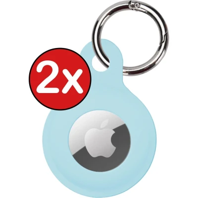 Afbeelding van Hoesje Geschikt voor Apple AirTag Sleutelhanger Siliconen Hanger Lichtblauw 2 PACK