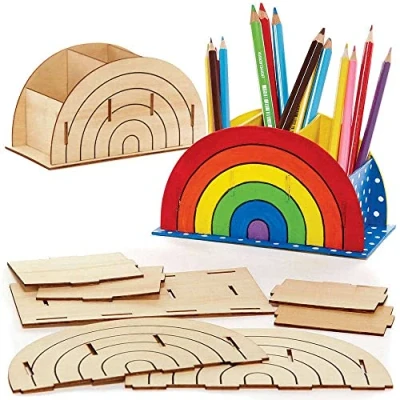 Afbeelding van Baker Ross FC775 Regenboog Houten Pennenpotjes Set van 3, Ambachten Kantoorbenodigdheden voor Kinderen, Kunst en Handvaardigheid Kinderen