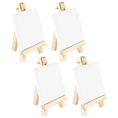 Afbeelding van Ideen mit Herz mini ezels met canvas, canvas op spieraam, wit, houten ezels, tafeldecoratie (canvas 7,5 x cm, ezel 12,8 4 stuks)