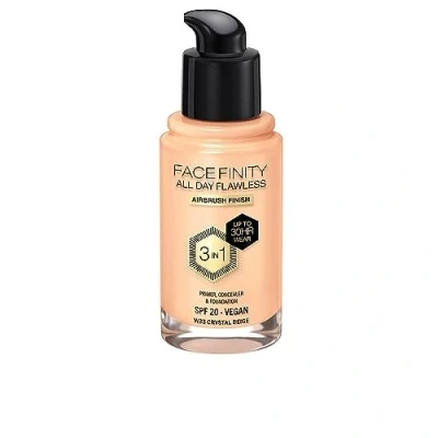 Afbeelding van Max Factor Facefinity All Day Flawless foundation 3 in 1 concealer, Vloeibare en Gezichtsprimer, Formule vegan, Blijft tot wel 30 uur zitten, SPF20 W33 Crystal Beige, 30ml