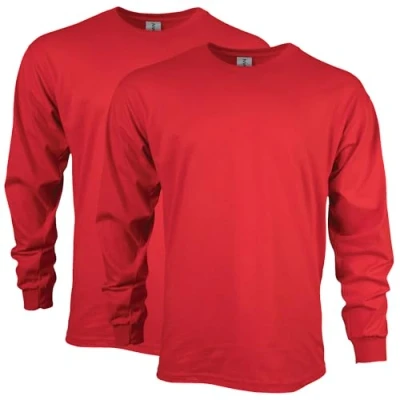 Afbeelding van Gildan T shirt voor heren, ultra katoen, lange mouwen, stijl G2400, 2 pack (2 stuks), Rood Pack), XXL