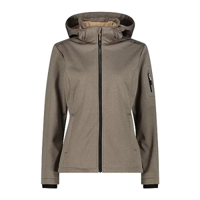 Afbeelding van CMP Dames softshelljas melange met afneembare capuchon, sesam zwart, 56