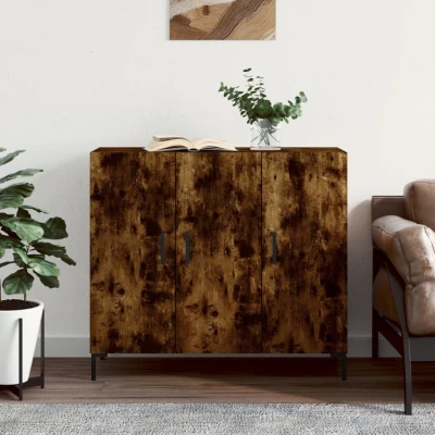 Afbeelding van Dressoir 90x34x80 cm bewerkt hout gerookt eikenkleurig