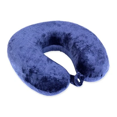 Afbeelding van Schramm Nekkussen met praktische drukknop in 5 kleuren, reiskussen, orthopedisch neksteunkussen, traagschuim donkerblauw