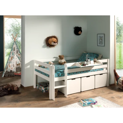Afbeelding van LUCEVI Pino Halfhoogslaper H85CM + Ladder Set van 3 Laden Hangplank Wit 90x200 cm