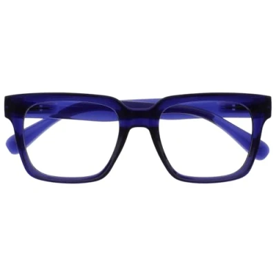 Afbeelding van OPULIZE ERA Blauwlichtfilterbril Dames/Heren Transparante Lenzen Ontspiegeld UV400 groot rechthoekig montuur computerbril gaming Indigo Blauw +0,00