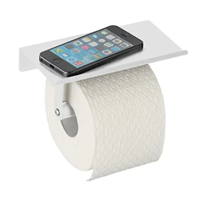 Afbeelding van Allstar Wandtoiletrolhouder Walli wit mat met plank, staal, 18 x 9,5 7,5 cm,