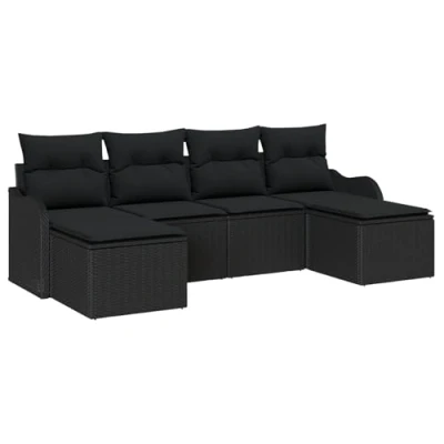Afbeelding van vidaXL 6 delige Tuin Sofa Set met Kussens Zwart Poly Rattan